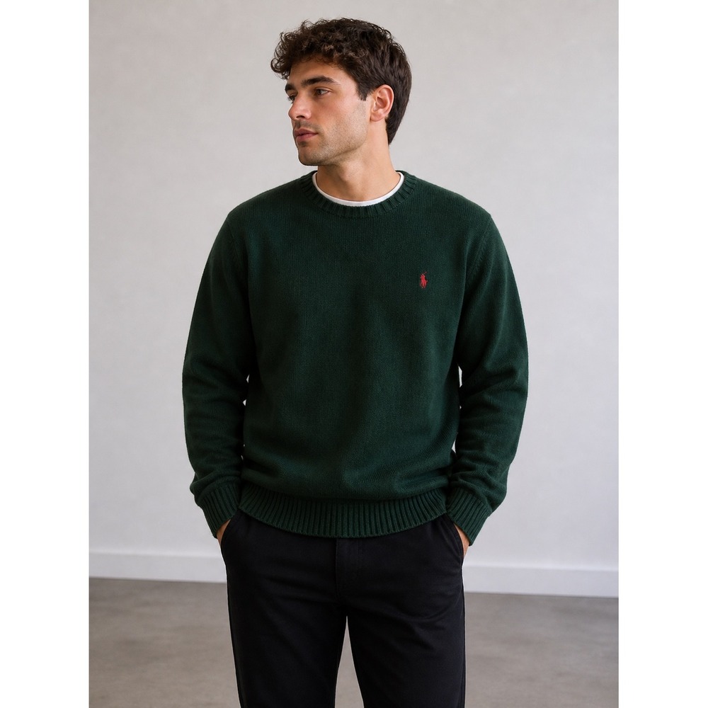 Polo Ralph Lauren Mens Green 100% Pima Cotton Crewneck Sweater 3XL Tall Big Tall